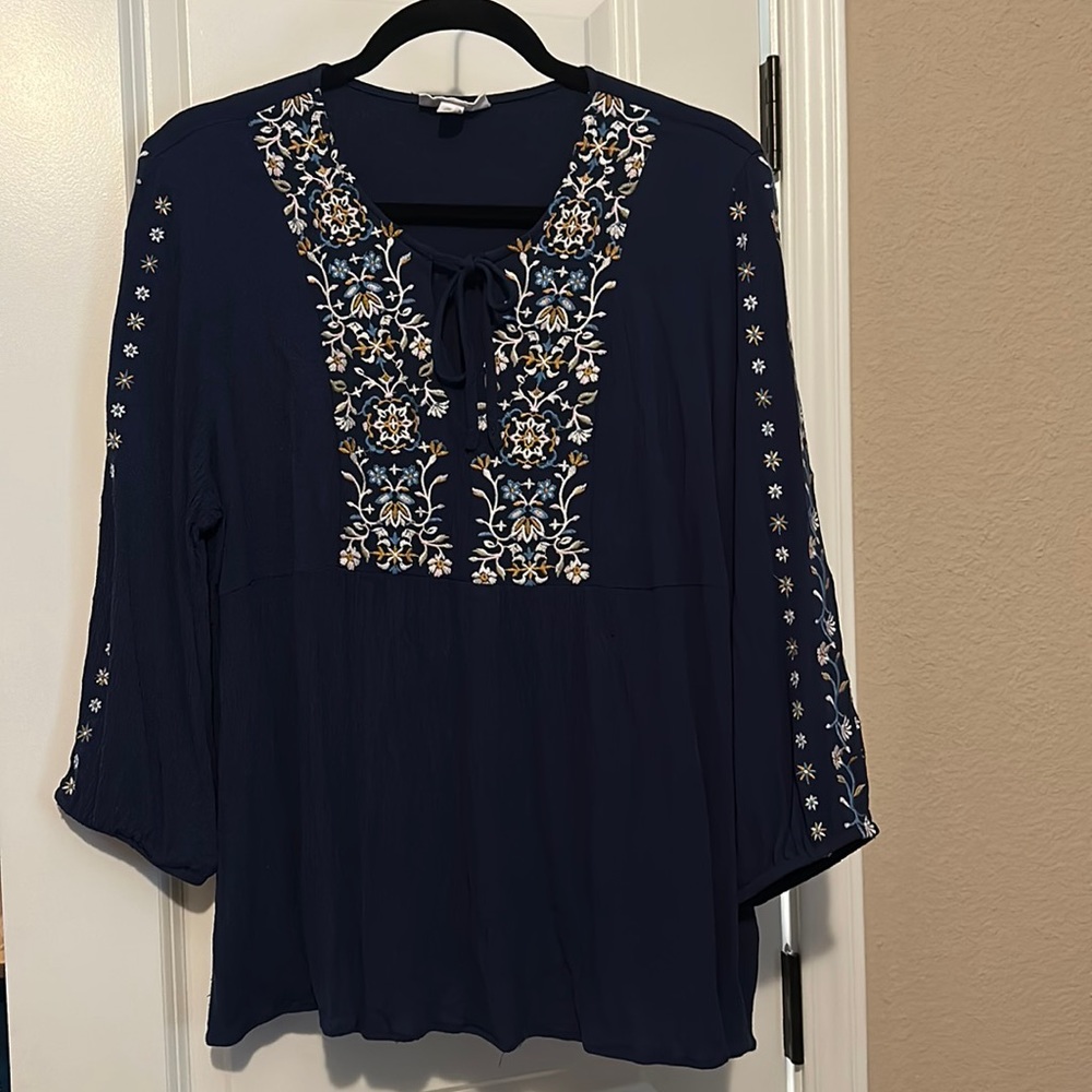 Boho crinkle embroidered blouse